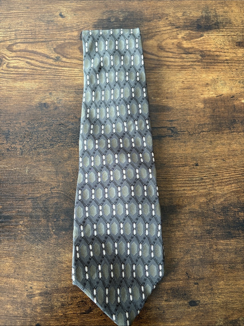 Van Heusen Grey and Beige Geometric Silk Tie